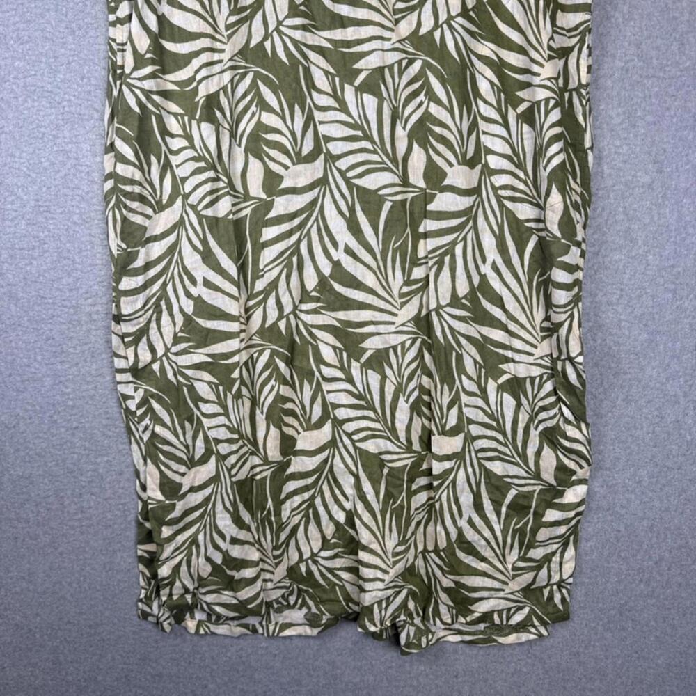 Tahari Linen Green and White Leaf Print Midi Dress Linen Blend Women's Size XL - Picture 3 of 8